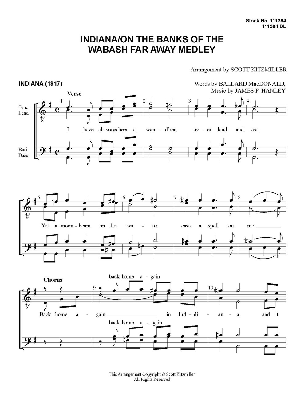 Indiana/Banks Of The Wabash Medley (TTBB) (arr. Scott Kitzmiller)