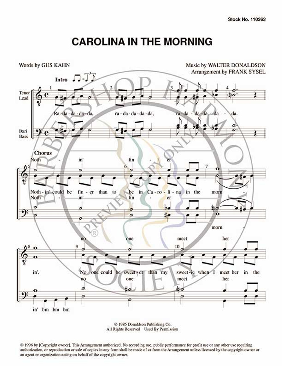 Carolina In The Morning (TTBB) (arr. Frank Sysel)-UNPUB