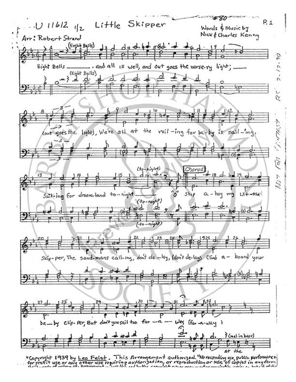 Little Skipper (TTBB) (arr. Robert Strand)-UNPUB