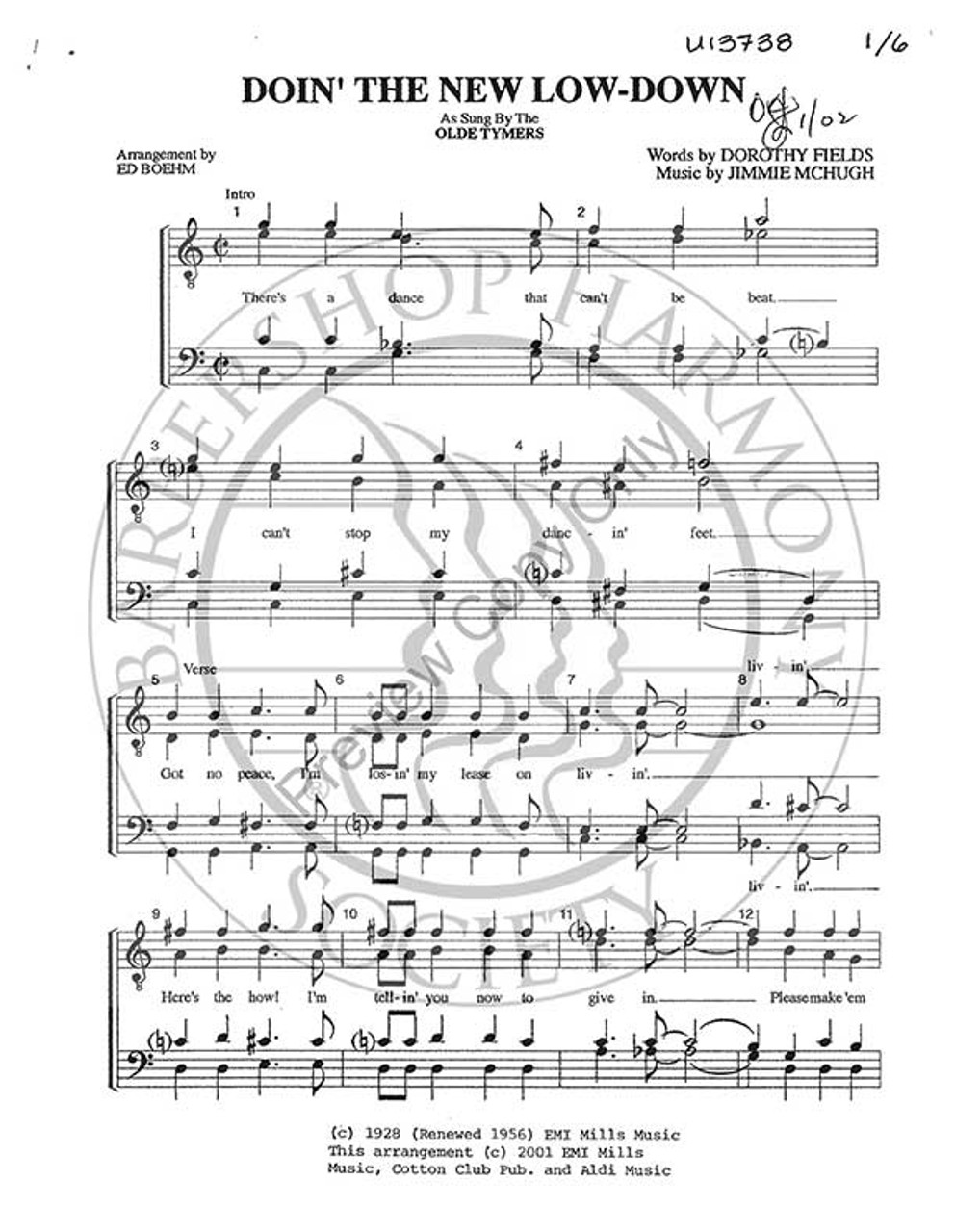 Doin' The New Lowdown (TTBB) (arr. Edward Boehm)-UNPUB