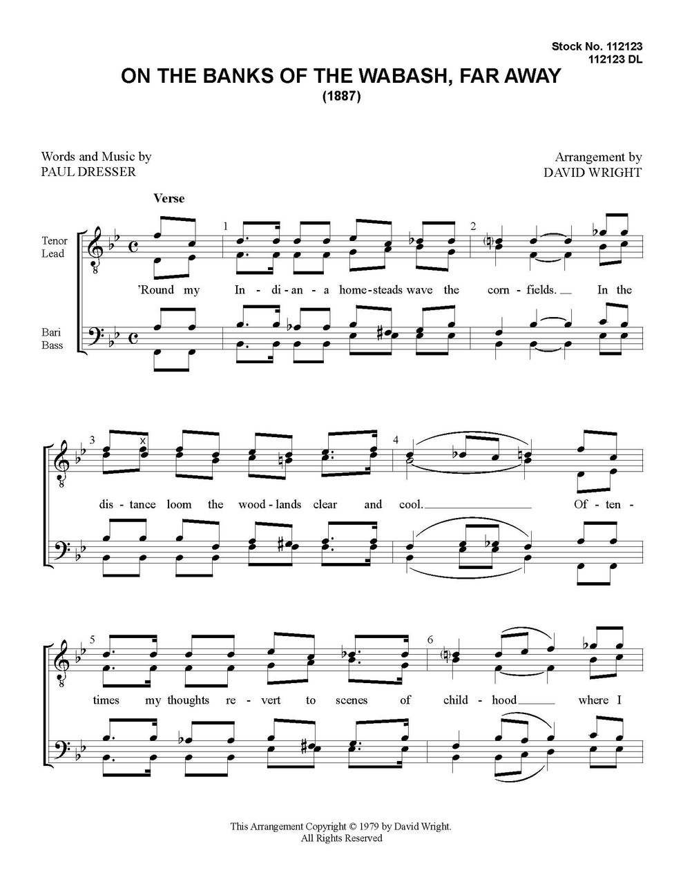 On The Banks Of The Wabash (TTBB) (arr. Wright)
