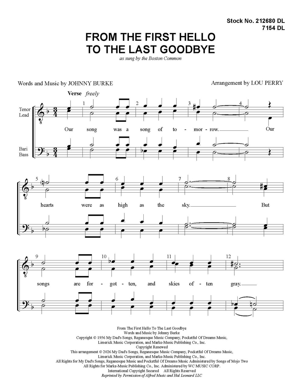 From the First Hello to the Last Goodbye (TTBB) (arr. Perry)