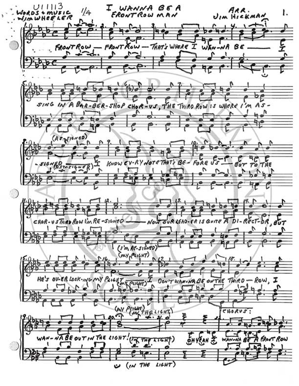 I Wanna Be A Front Row Man (TTBB) (arr. Jim Hickman)-UNPUB