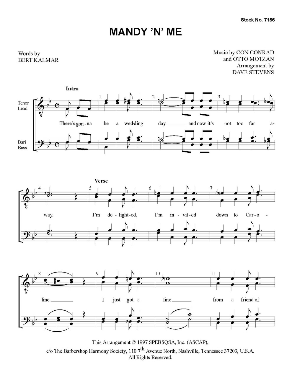 Mandy 'N' Me (TTBB) (arr. Stevens)