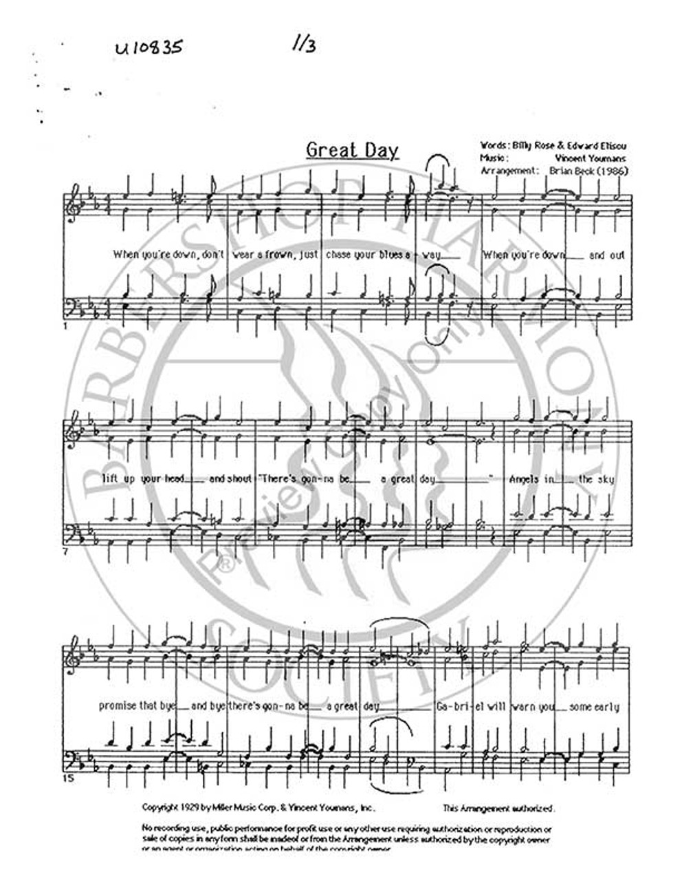 Great Day 1 (TTBB) (arr. Brian Beck)-UNPUB