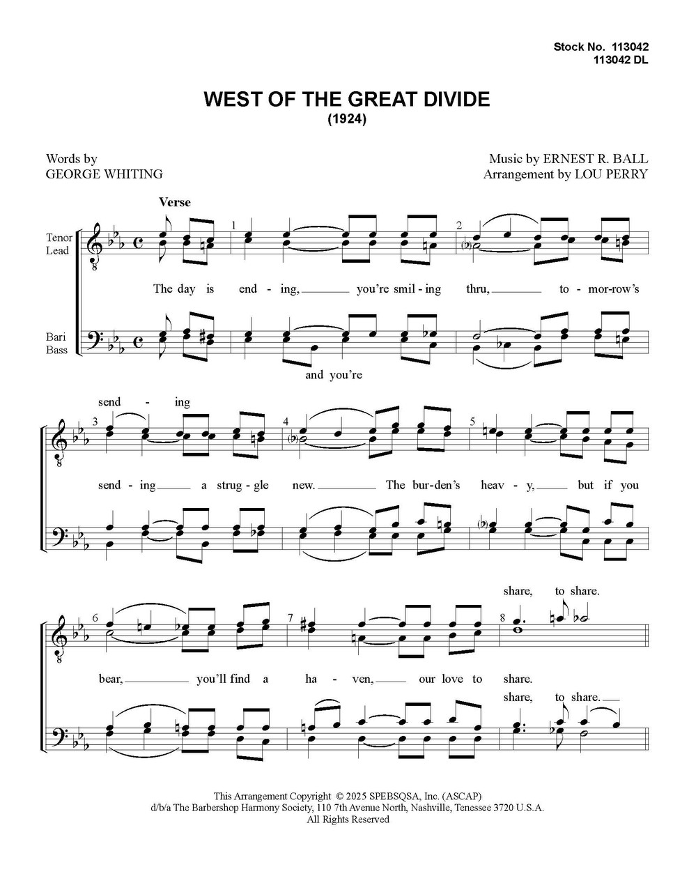 West Of The Great Divide (TTBB) (arr. Perry)