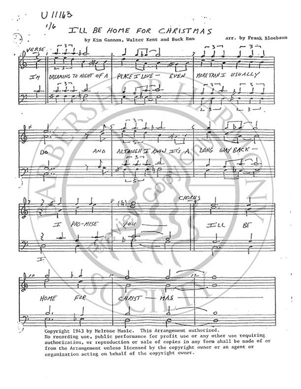 I'll Be Home For Christmas 2 (TTBB) (arr. Frank Bloebaum)-UNPUB