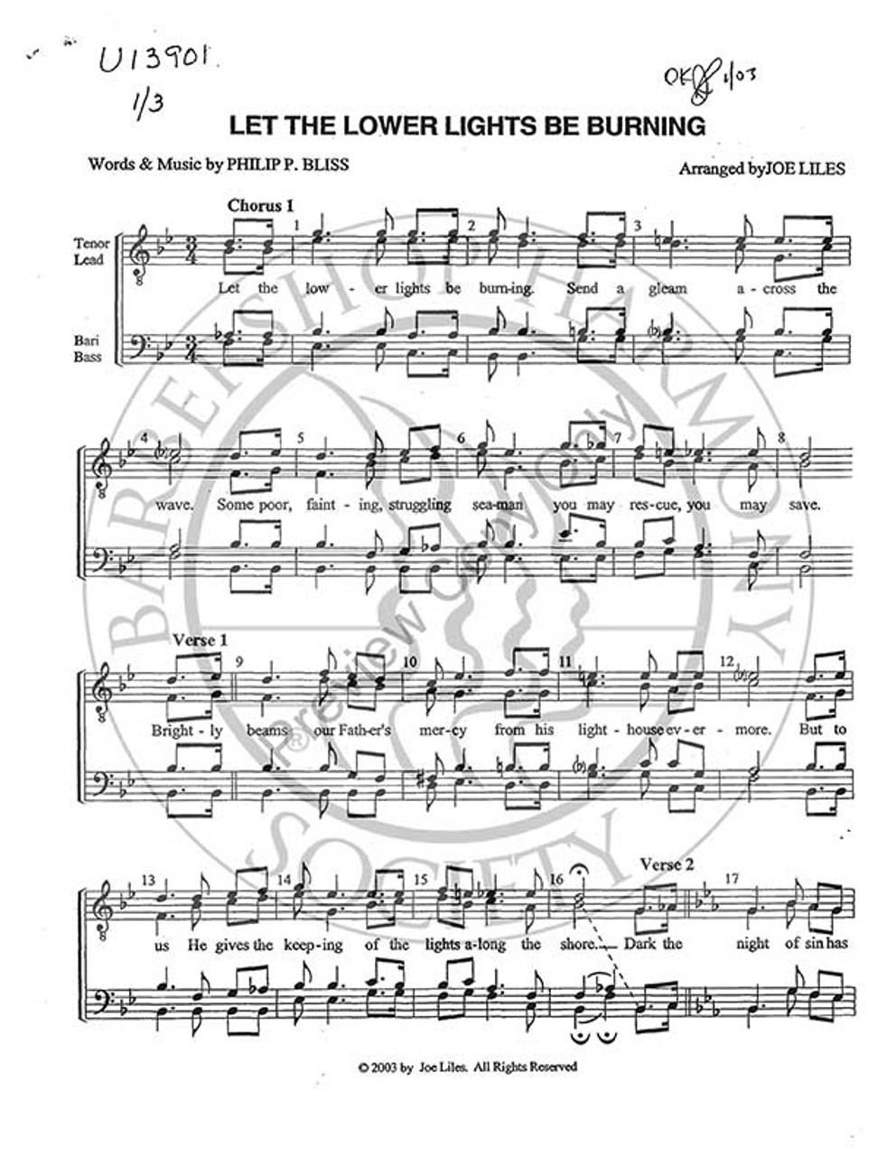 Let The Lower Lights Be Burning (TTBB) (arr. Joe Liles)-UNPUB