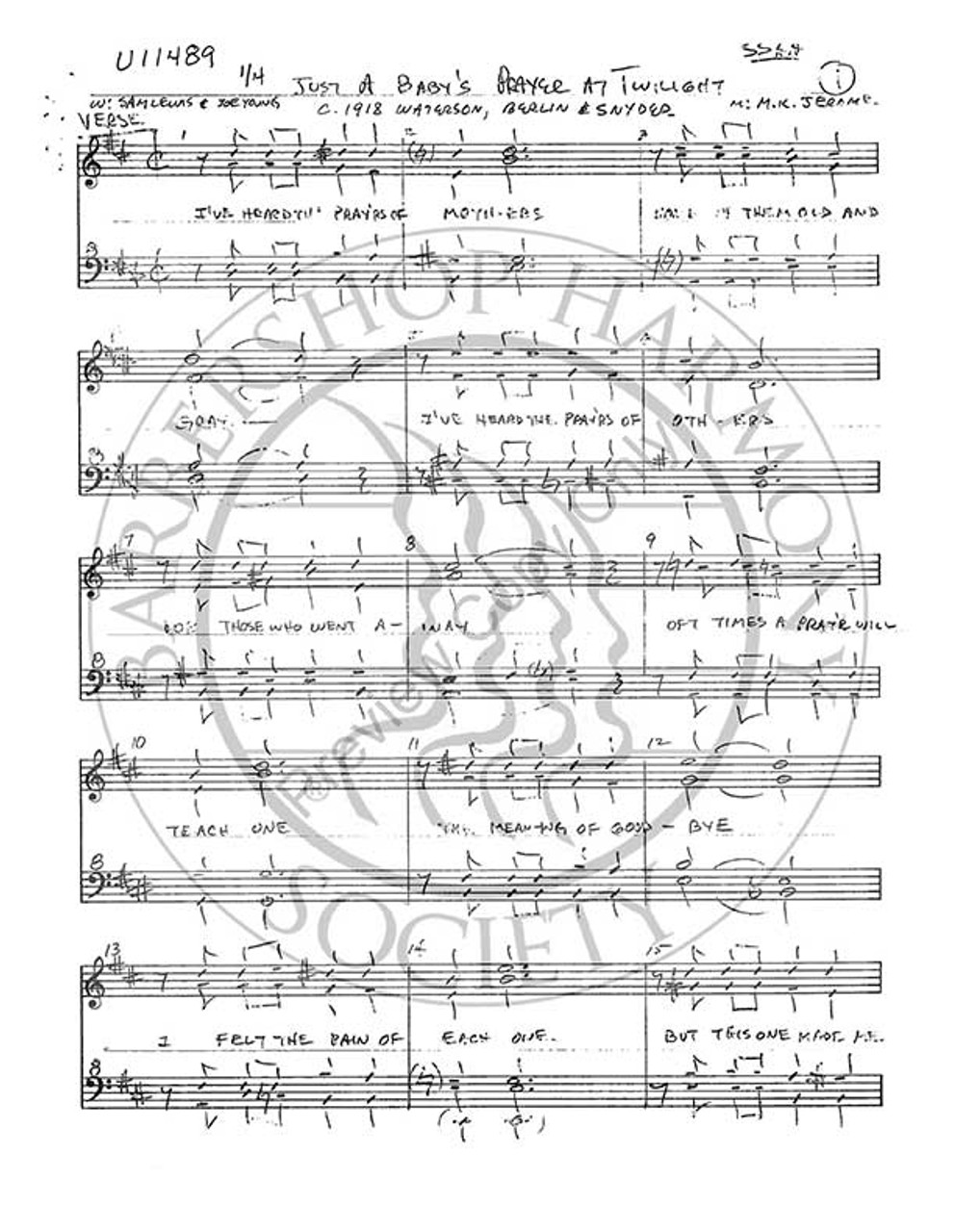 Just A Baby's Prayer At Twilight (SSAA) (arr. Russ Foris)-UNPUB