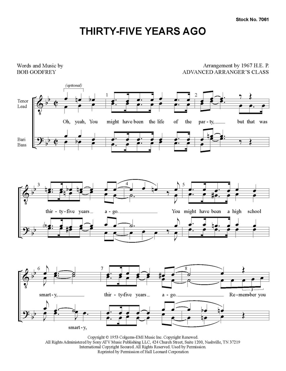 Thirty-Five Years Ago (TTBB) - special order