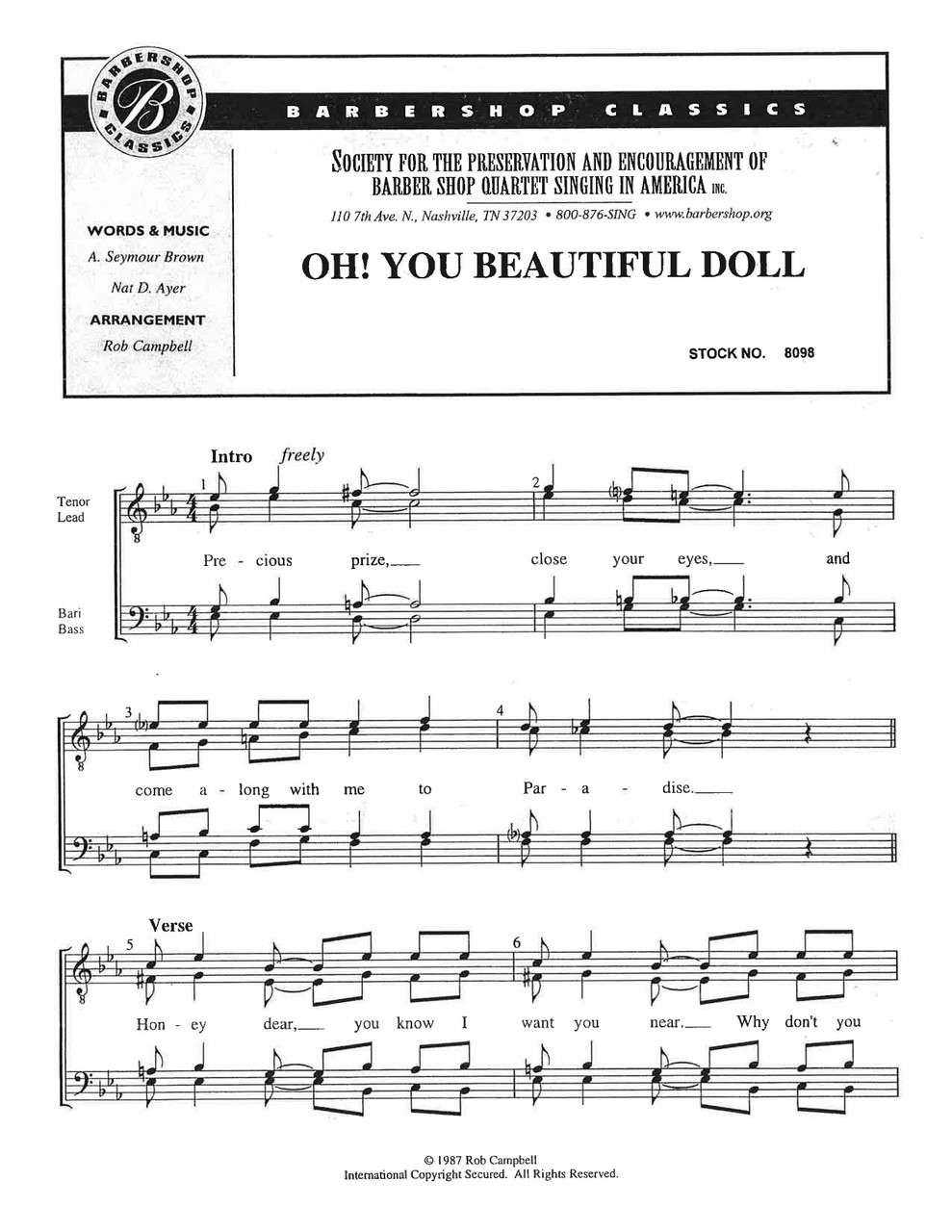 Oh! You Beautiful Doll (TTBB) (arr. Campbell)