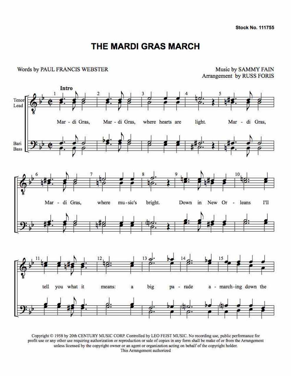 Mardi Gras March 2 (TTBB) (arr. Russ Foris)-UNPUB