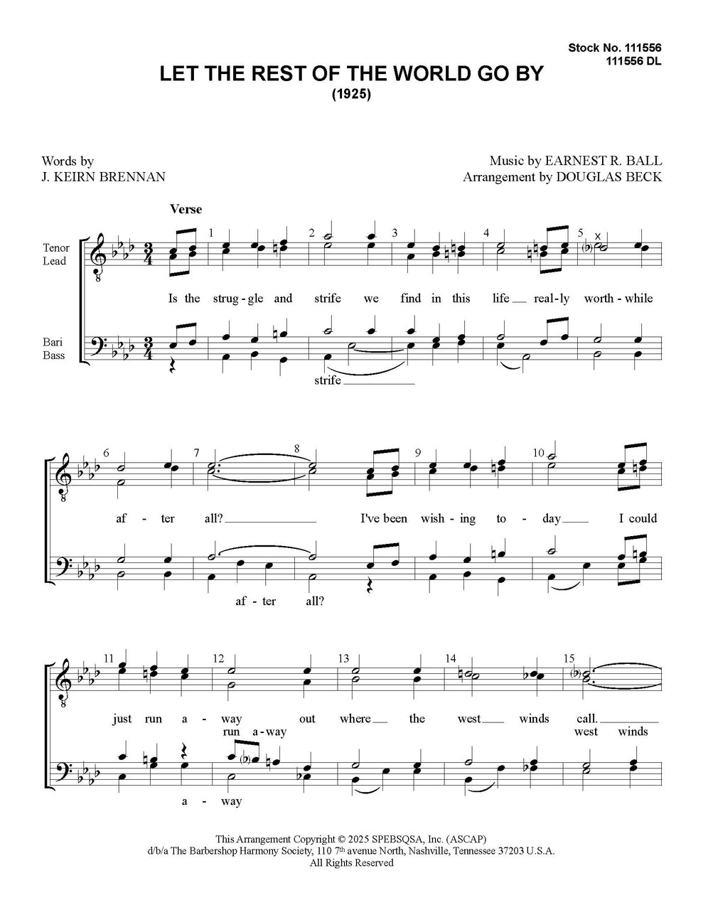 Let The Rest Of The World Go By (TTBB) (arr. Douglas Beck)
