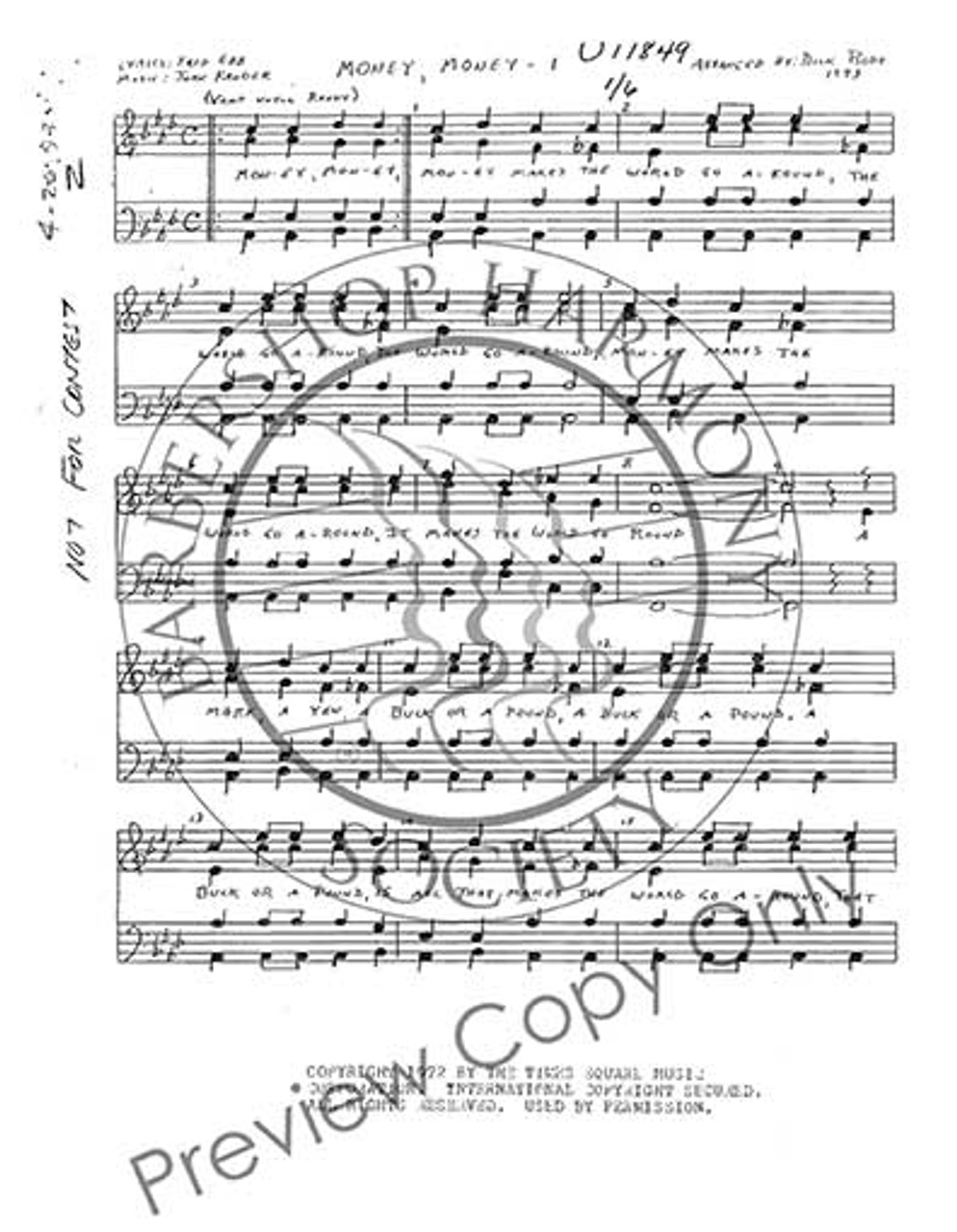 Money, Money (TTBB) (arr. Dick Rode)-UNPUB