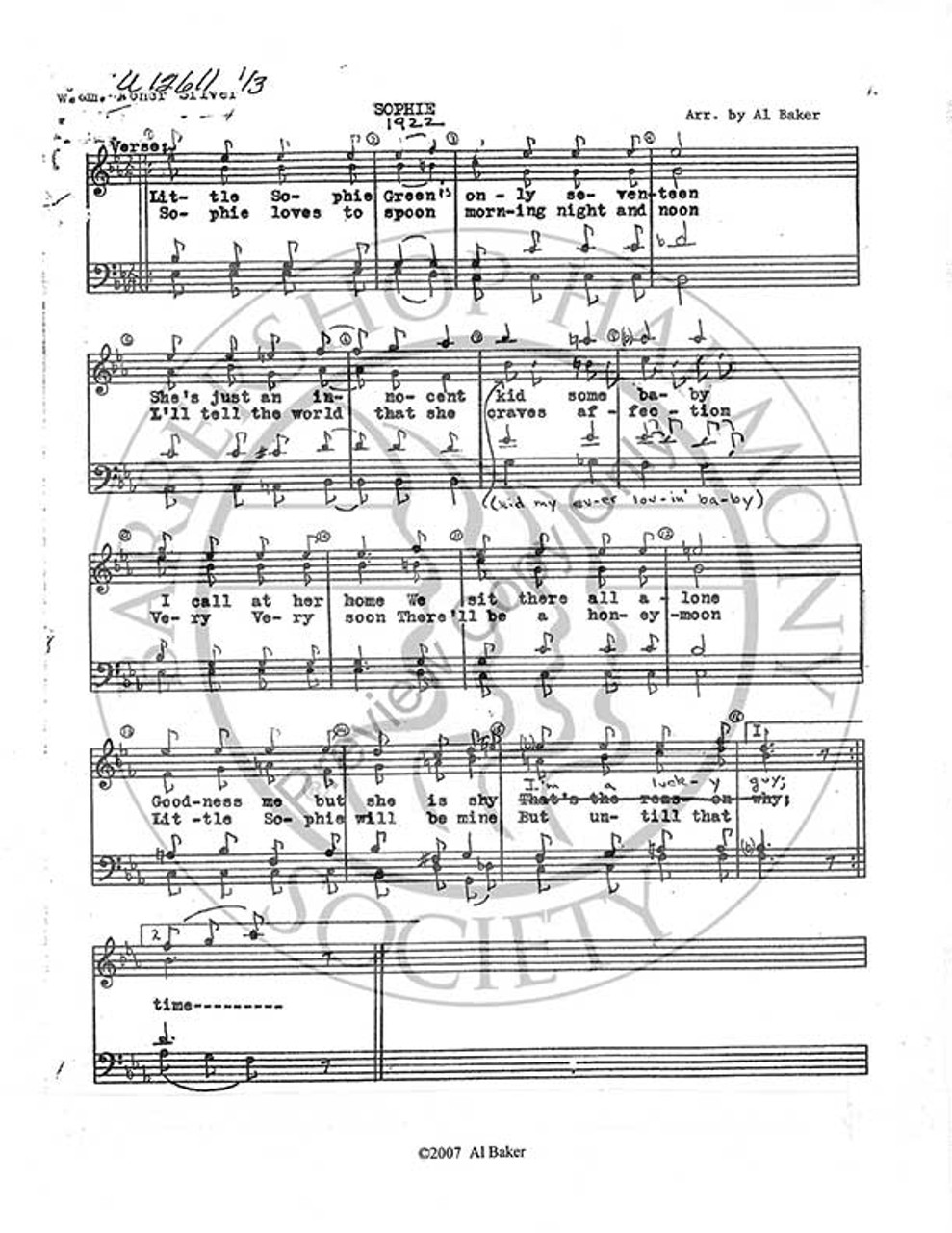 Sophie (TTBB) (arr. Al Baker)-UNPUB