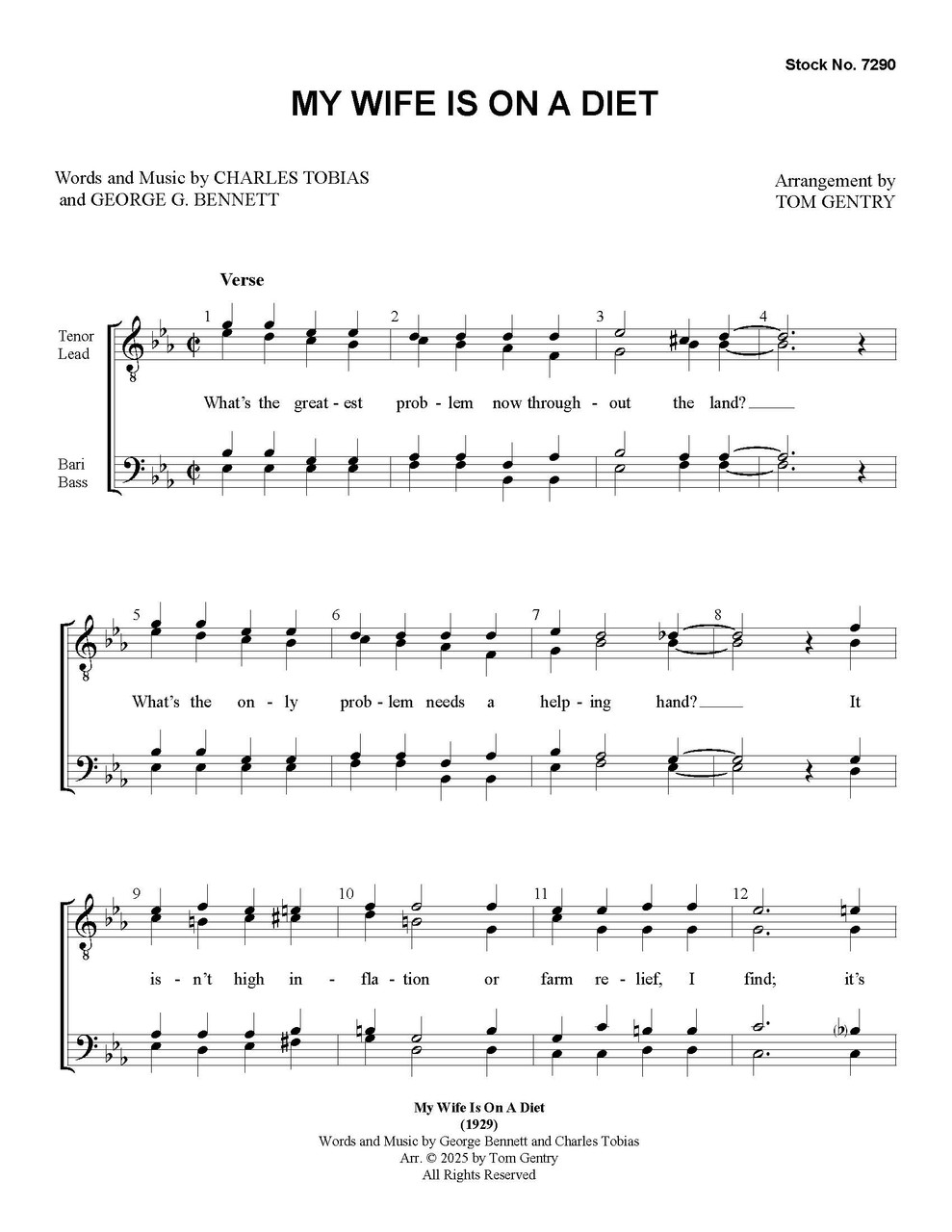 My Wife Is On A Diet (TTBB) (arr. Gentry) - special order