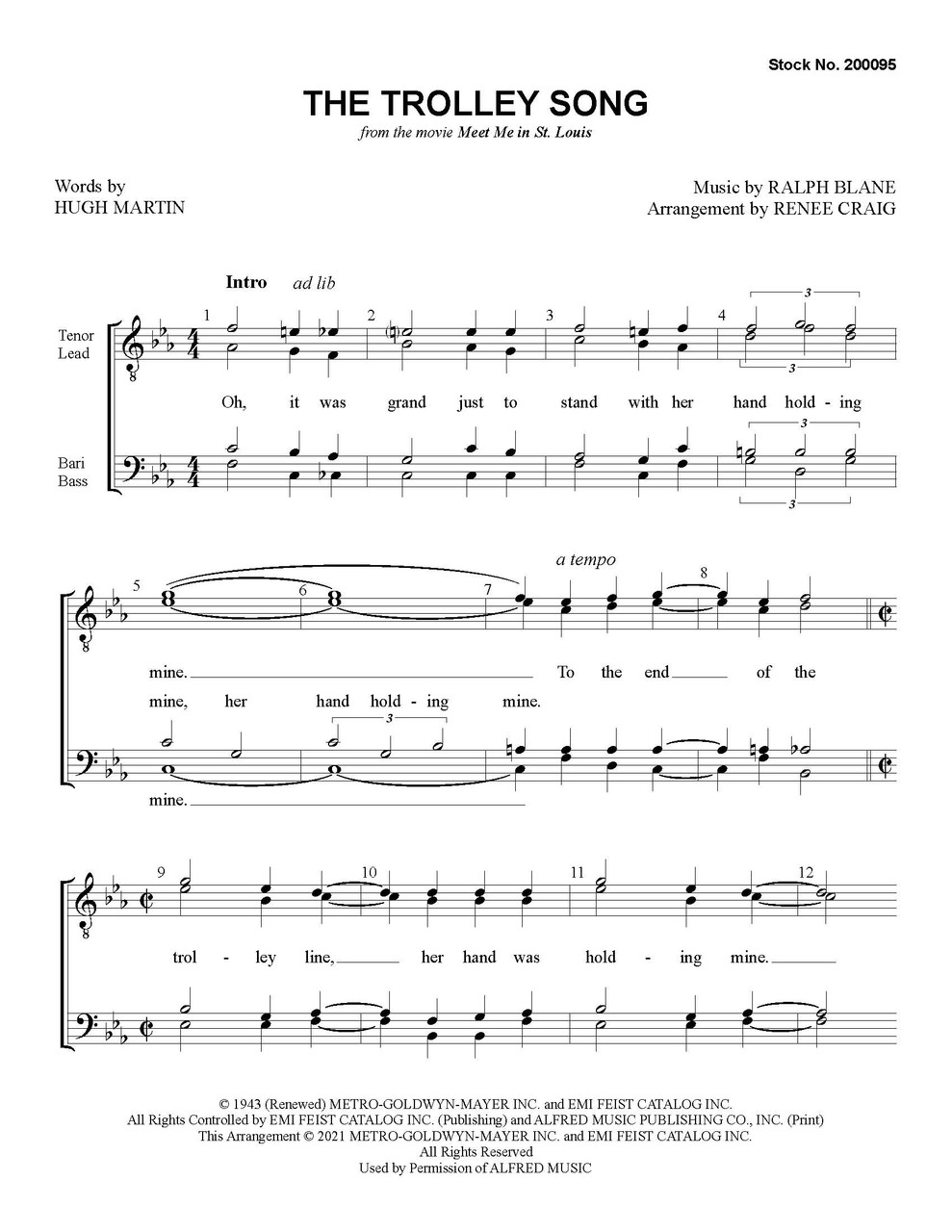 The Trolley Song (TTBB) (arr. Craig)