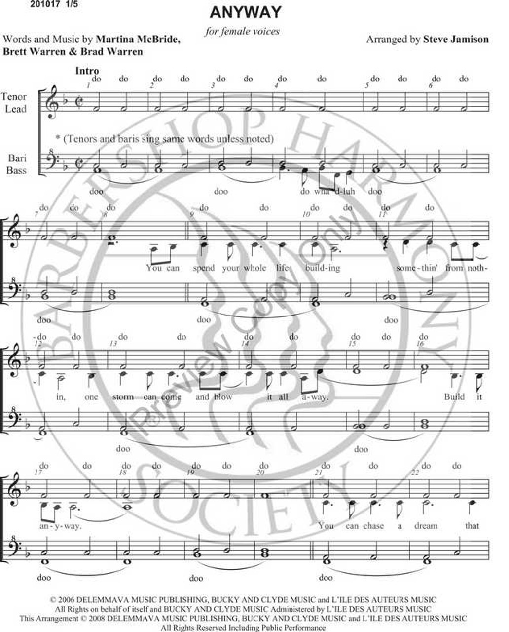 Anyway (TTBB) (arr. Stephen Jamison)-UNPUB