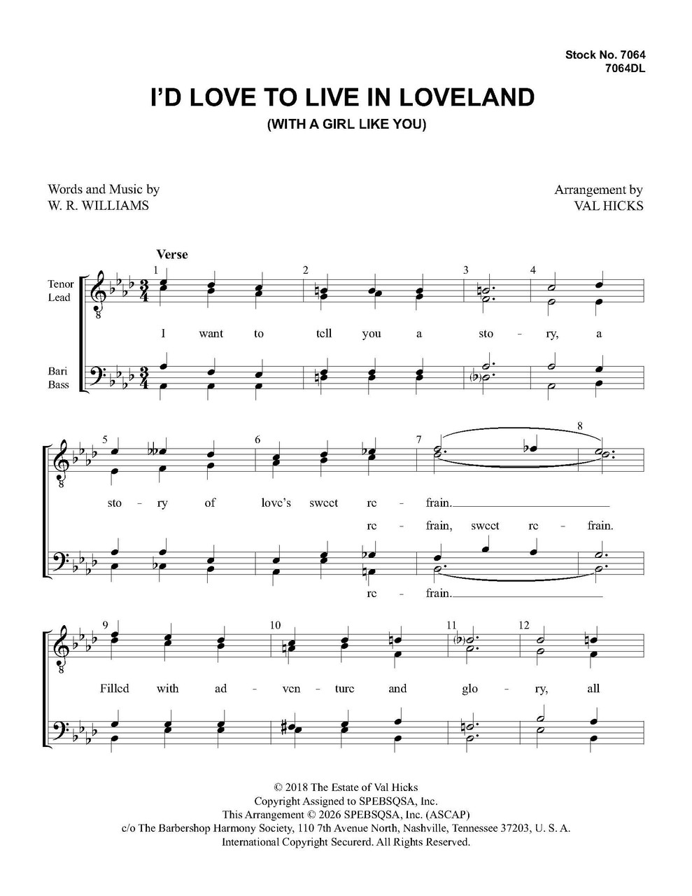 I'd Love To Live In Loveland (TTBB) (arr. Hicks)