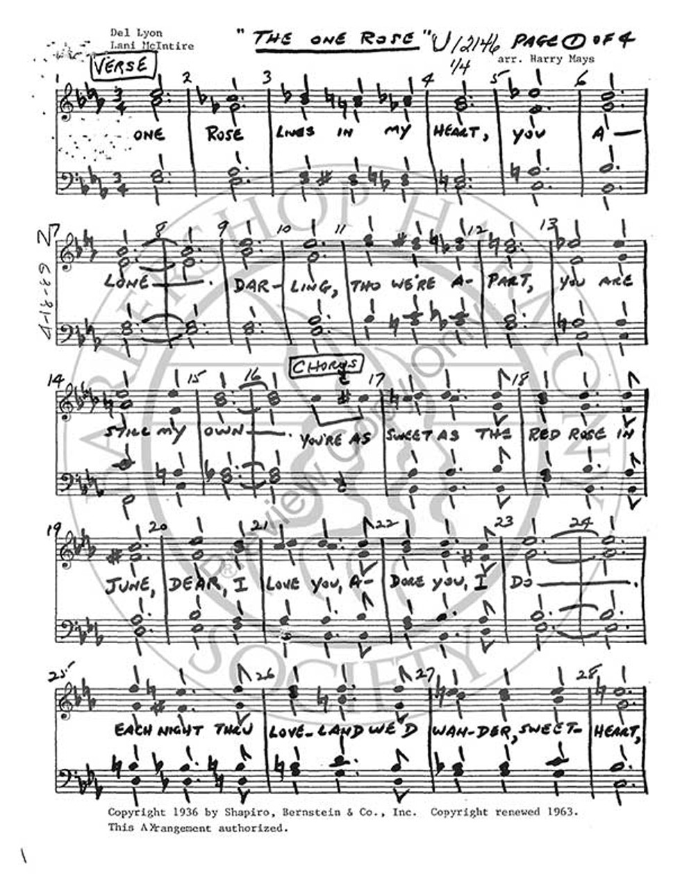 One Rose 2 (TTBB) (arr. Harry Mays)-UNPUB