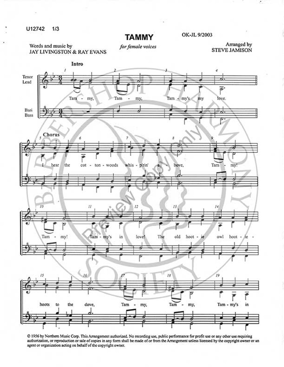 Tammy (SSAA) (arr. Stephen Jamison)-UNPUB