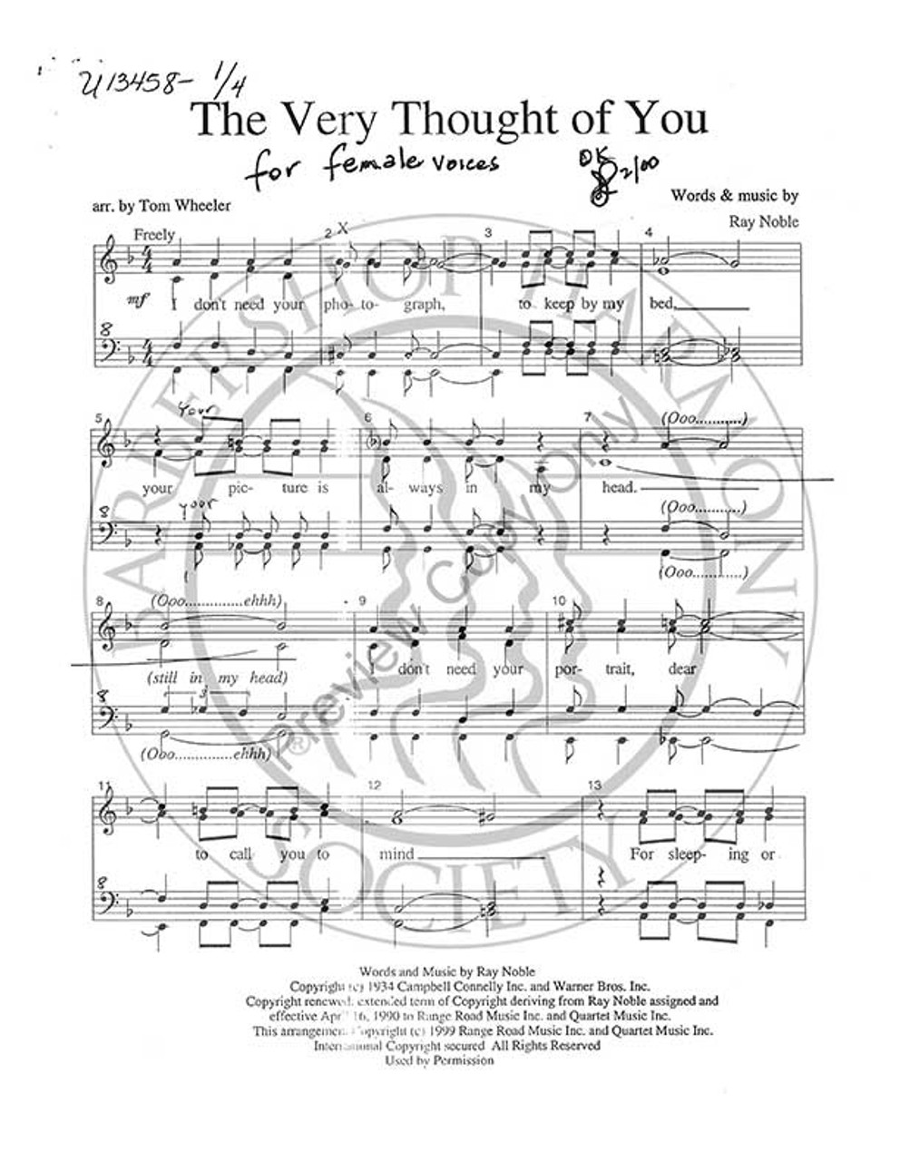Very Thought Of You, The (SSAA) (arr. Tom Wheeler)-UNPUB
