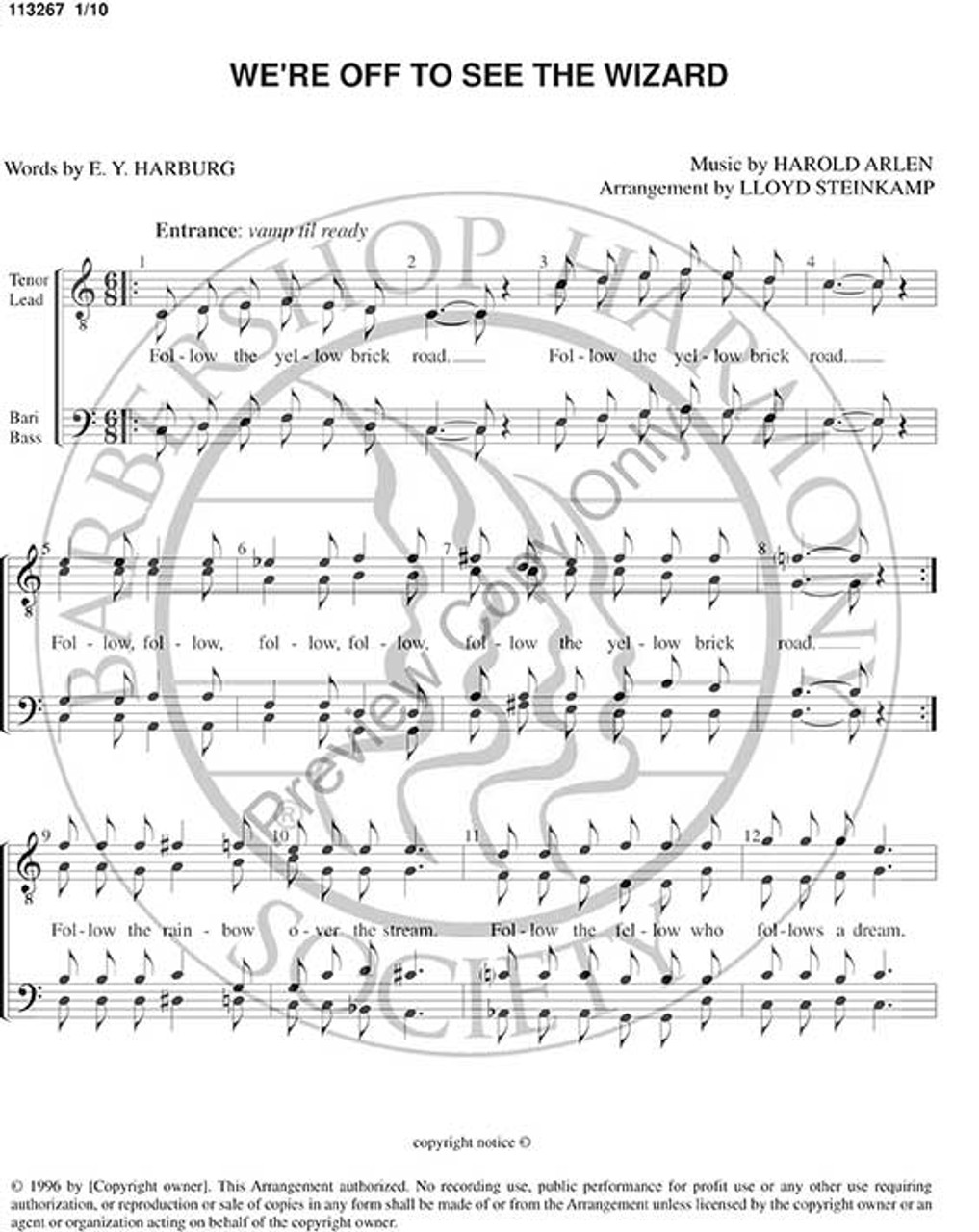 Wizard Of Oz Medley (TTBB) (arr. Lloyd Steinkamp)-UNPUB