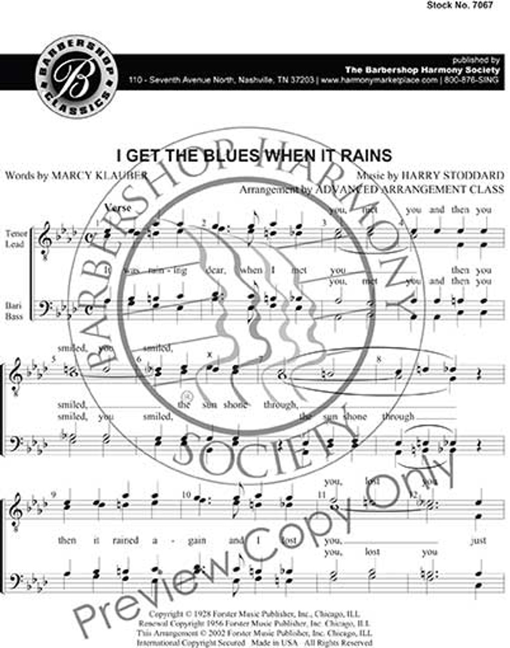 I Get The Blues When It Rains (TTBB) (arr. Advanced Arrangement Class)