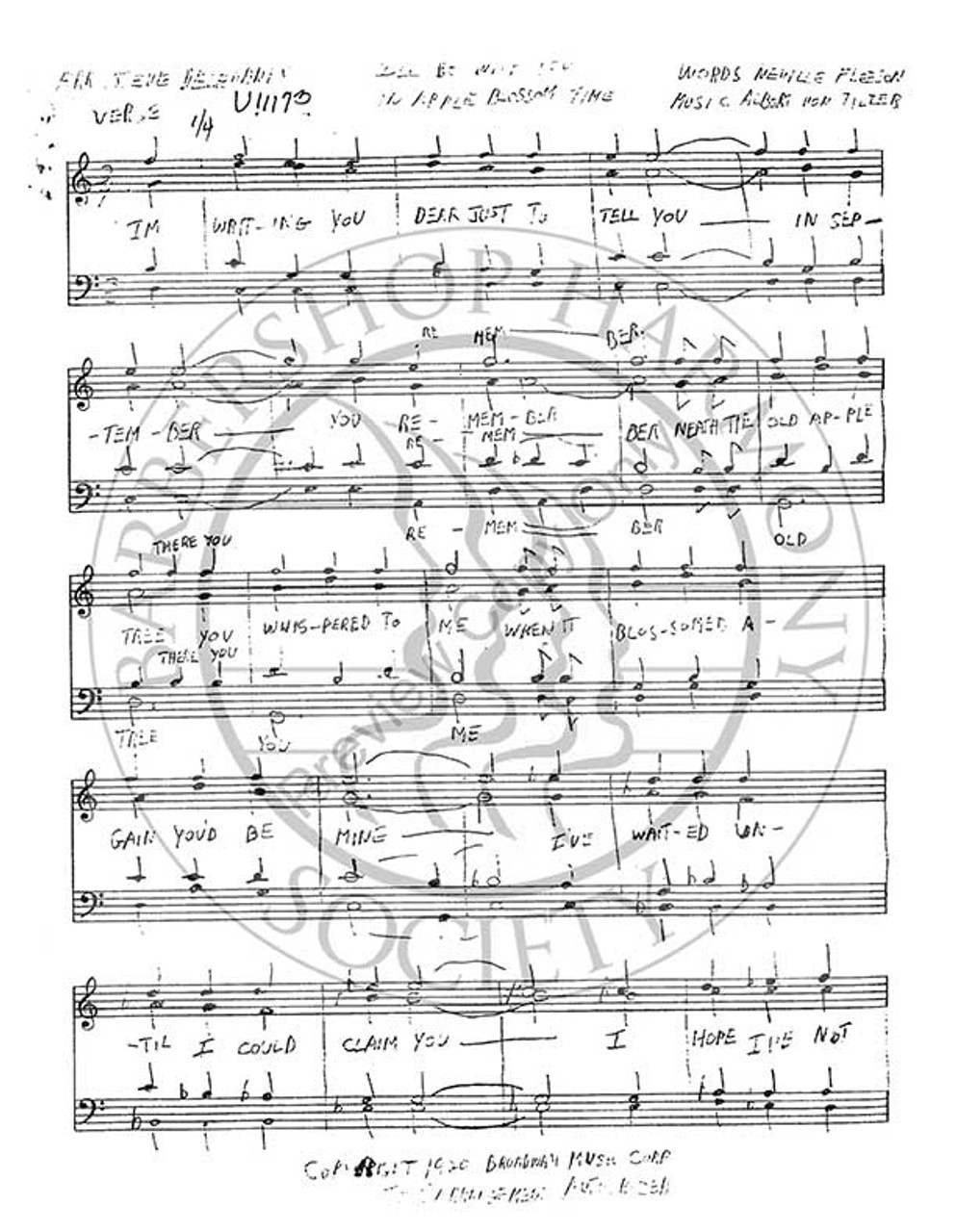 I'll Be With You In Apple Blossom Time 1 (TTBB) (arr. Stephen Delehanty)-UNPUB