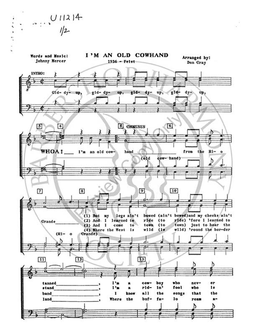 I'm An Old Cowhand (TTBB) (arr. Don Gray)-UNPUB