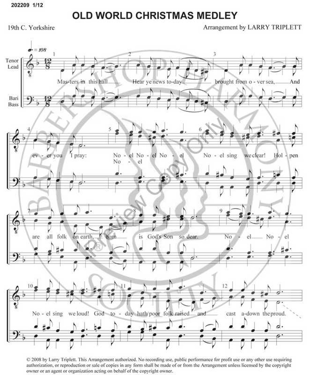 Old World Christmas Melody (TTBB) (arr. Larry Triplett)-UNPUB