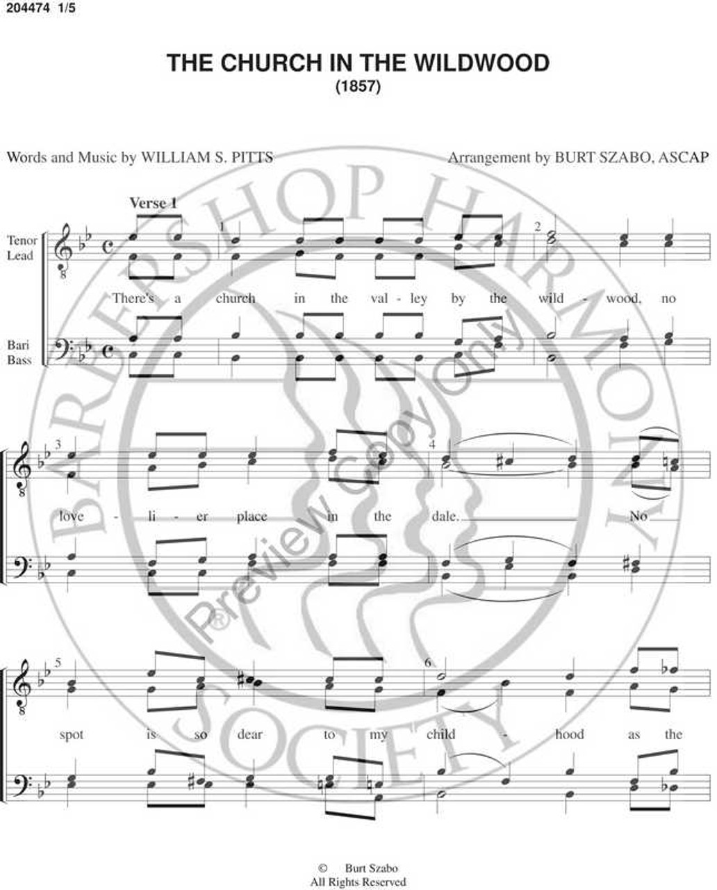 The Church In The Wildwood (TTBB) (arr. Burt Szabo)-UNPUB