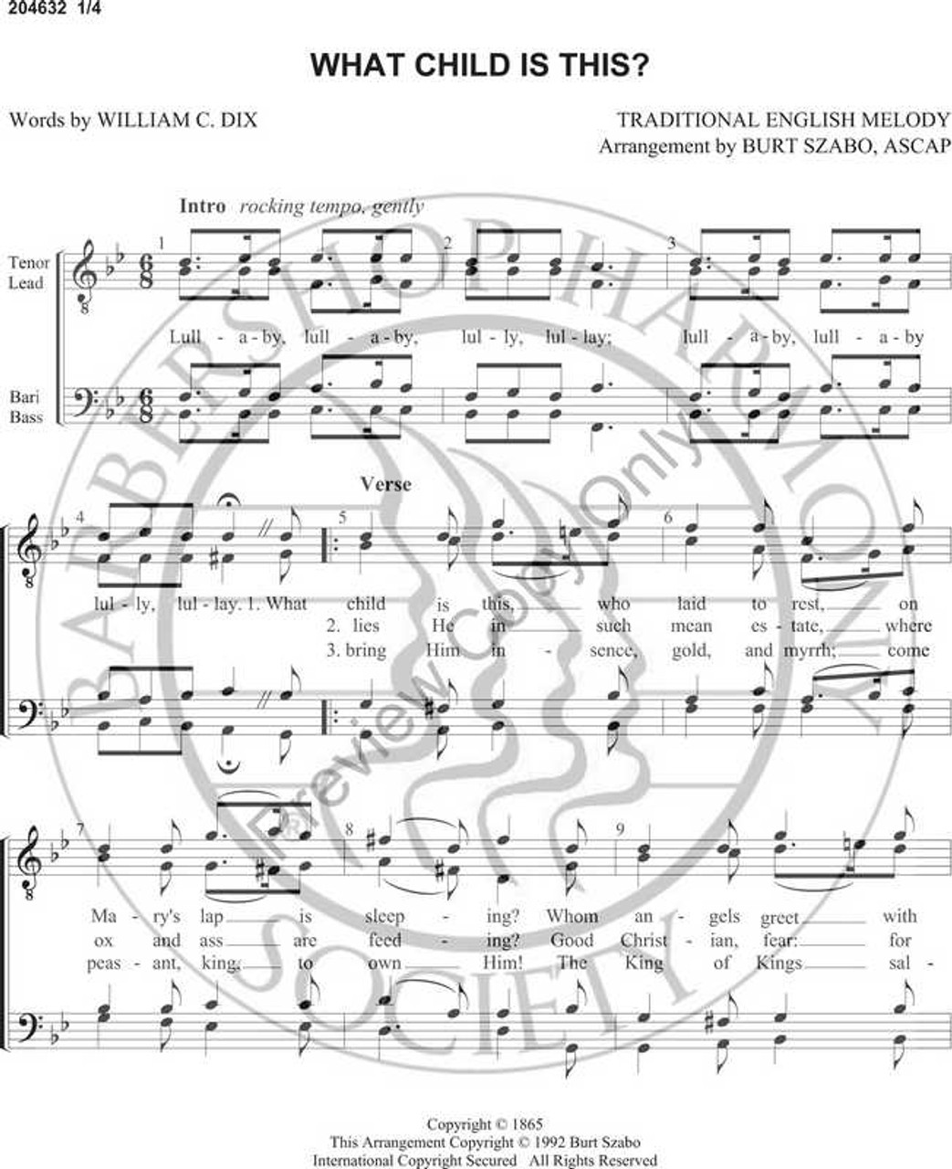 What Child Is This (TTBB) (arr. Burt Szabo)-UNPUB