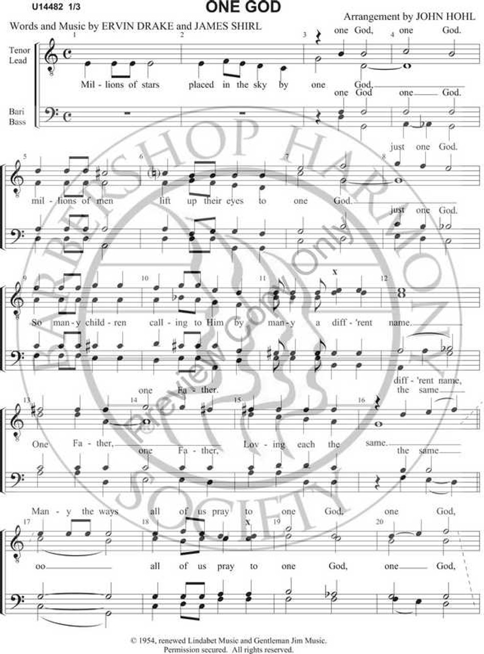 One God (TTBB) (arr. John Hohl)-UNPUB