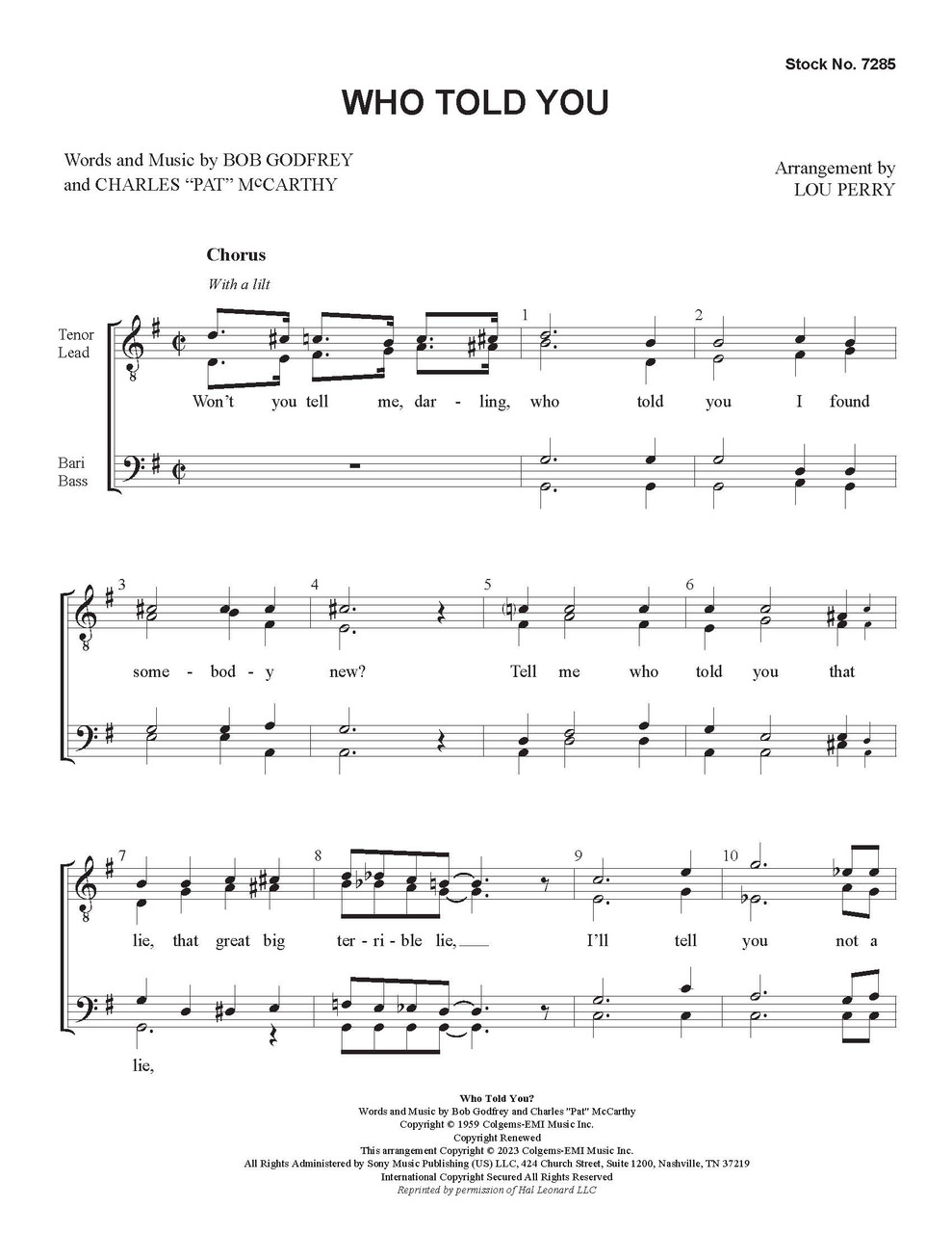 Who Told You? (TTBB) (arr. Perry)