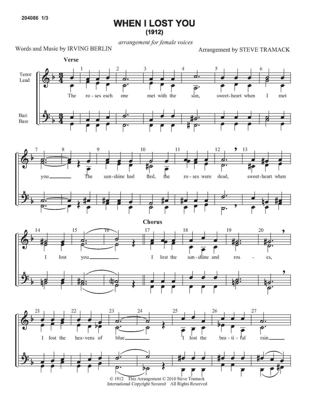 When I Lost You (SSAA) (arr. Steve Tramack)-UNPUB