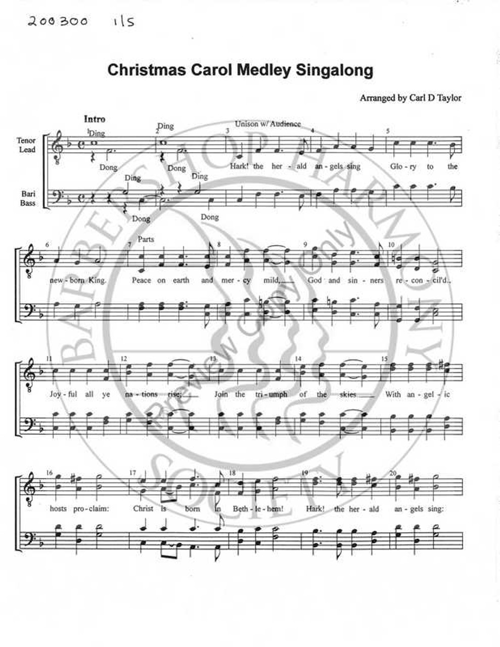 Christmas Carol Medley Singalong (Medley) (TTBB) (arr. Carl Taylor)-UNPUB