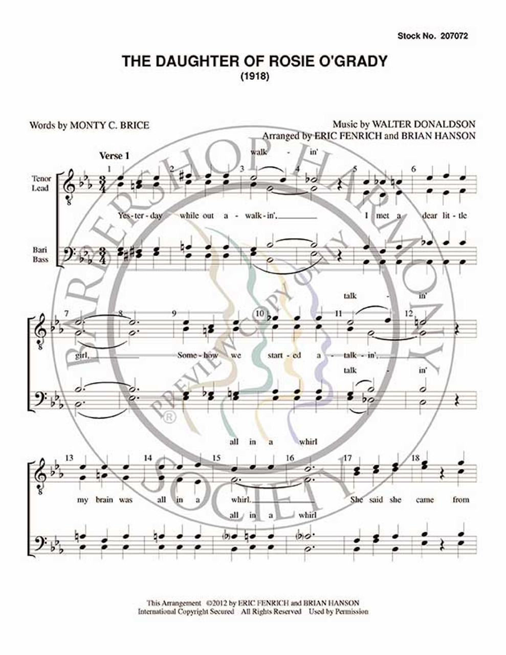 The Daughter Of Rosie O'Grady (TTBB) (arr. Eric Fenrich)-UNPUB