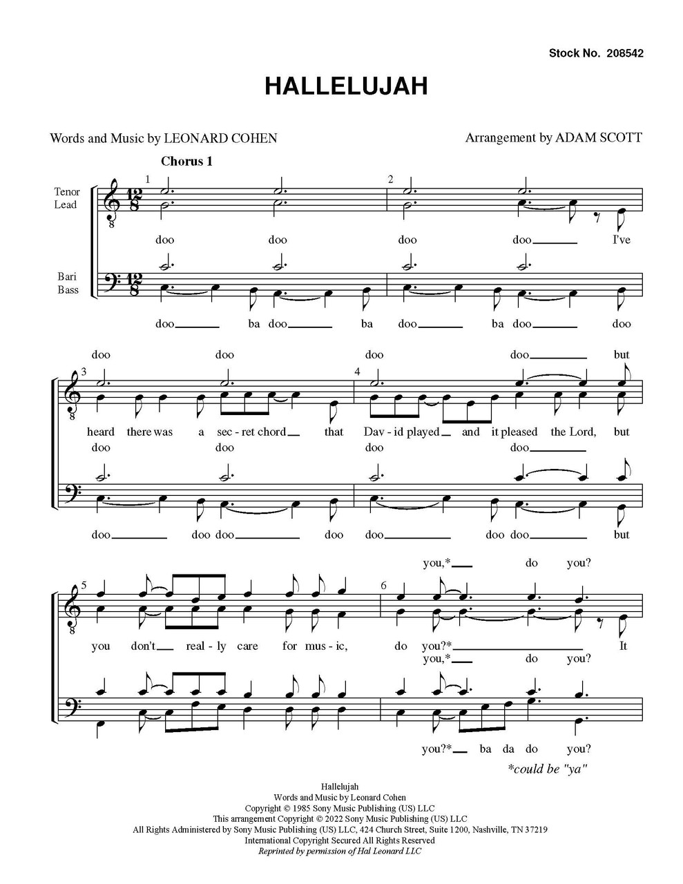 Hallelujah (Cohen) (TTBB) (arr. Scott) - Barbershop Harmony Society