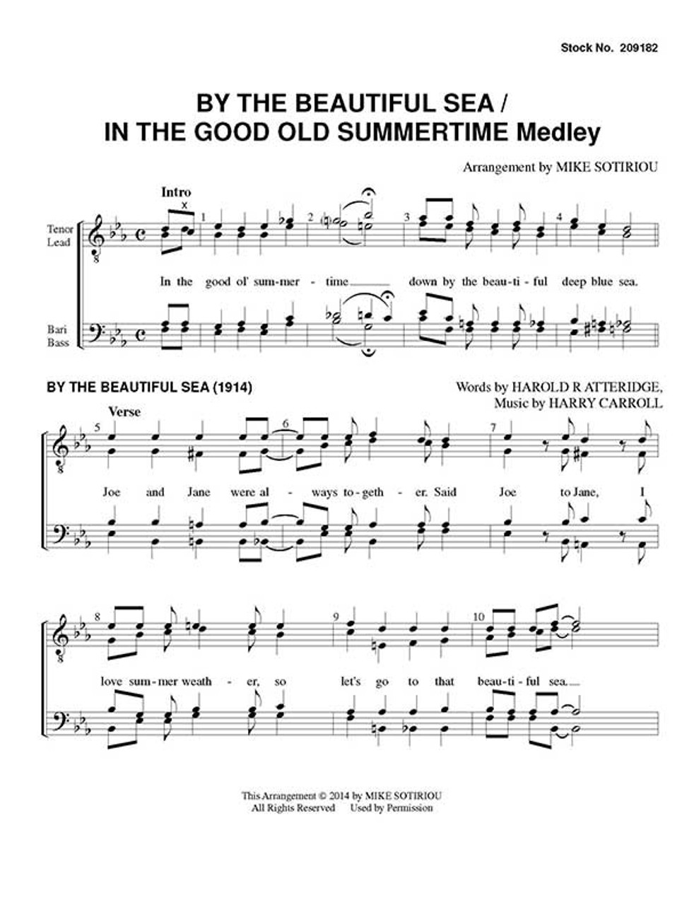 By The Beautiful Sea/In The Good Old Summertime (Medley) (TTBB) (arr. Mike Sotiriou)-UNPUB
