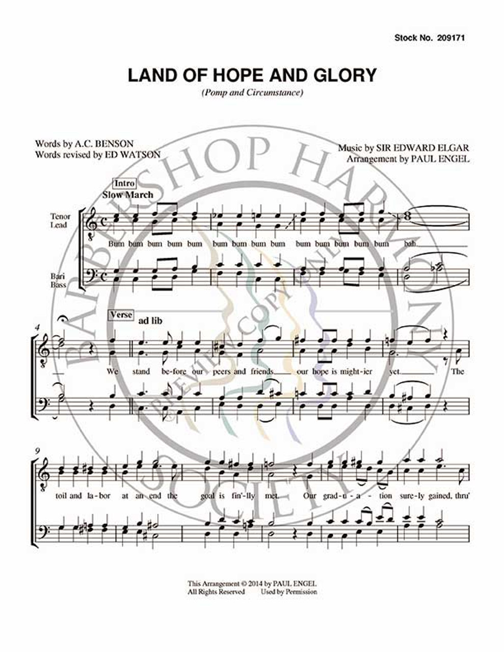 Land Of Hope And Glory (Pomp And Circumstance) (TTBB) (arr. Paul Engel)-UNPUB