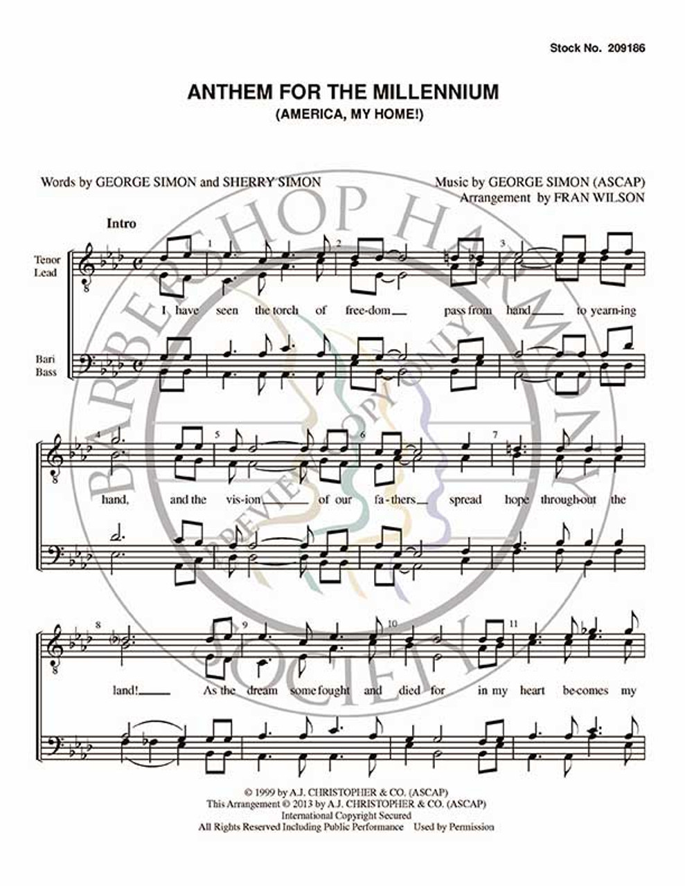 Anthem For The Millennium (America My Home) (TTBB) (arr. Fran Wilson)-UNPUB