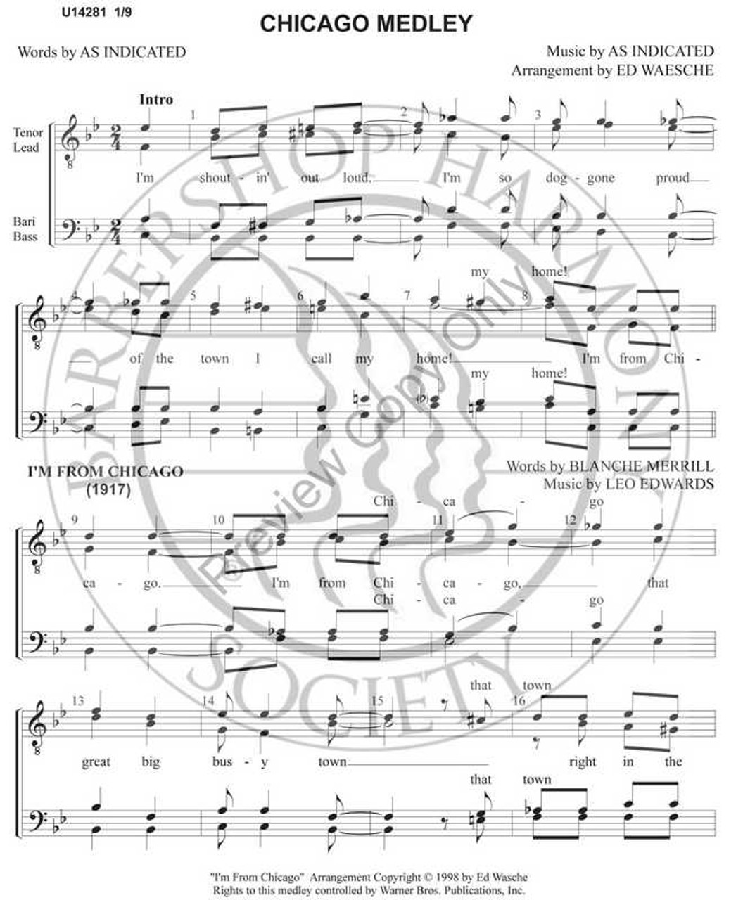 Chicago Medley 1 (TTBB) (arr. Ed Waesche)-UNPUB