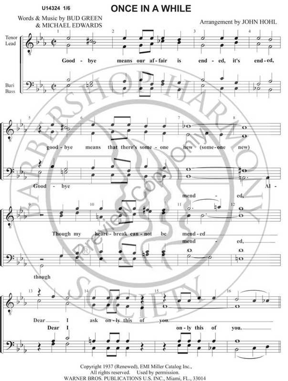 Once In A While 3 (TTBB) (arr. John Hohl)-UNPUB