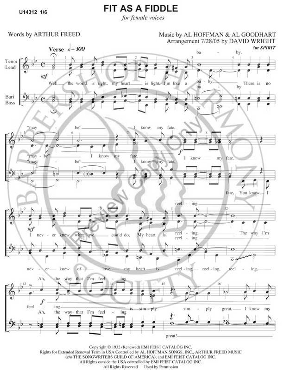 Fit As A Fiddle (SSAA) 1 (arr. David Wright)-UNPUB