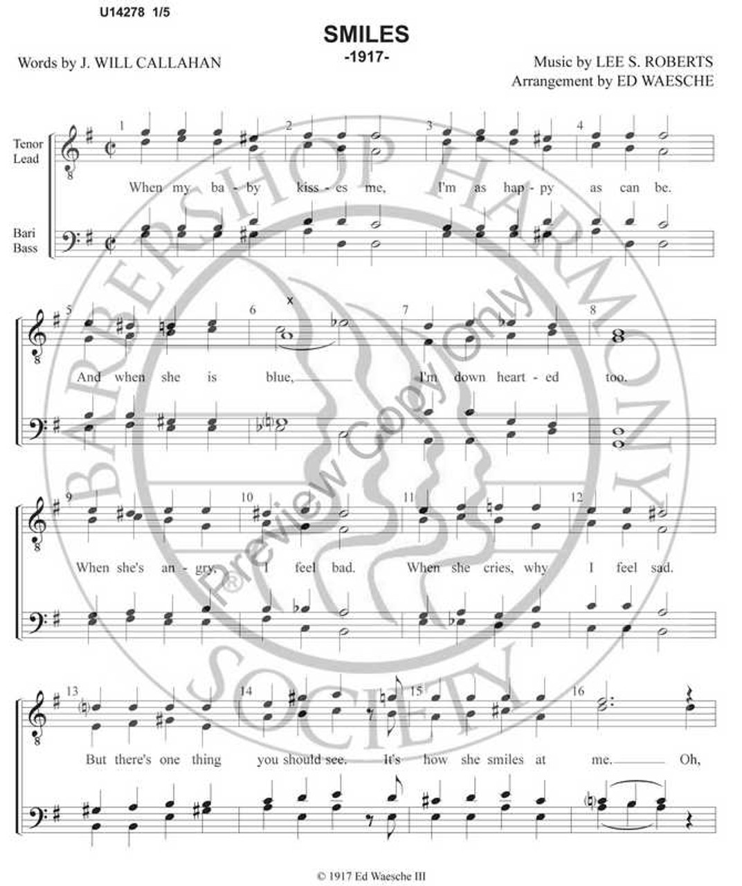 Smiles 2 (TTBB) (arr. Ed Waesche)-UNPUB