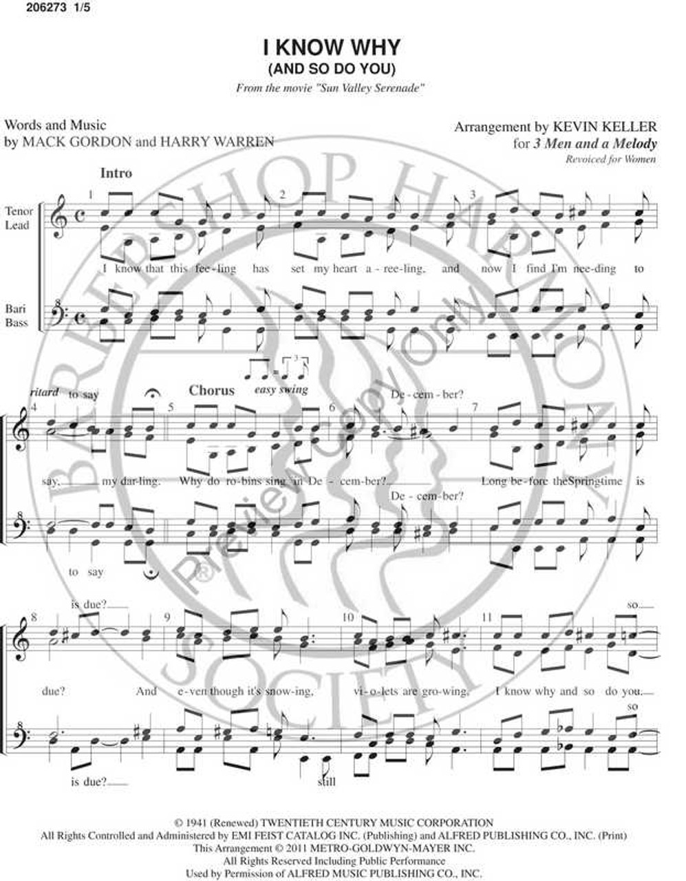 I Know Why And So Do You (SSAA) (arr. Kevin Keller)-UNPUB