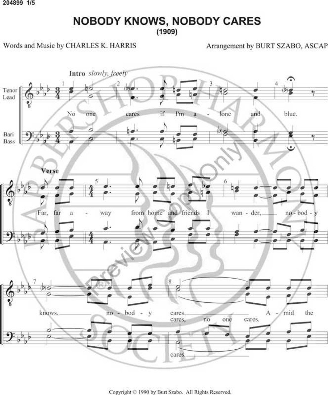 Nobody Knows, Nobody Cares (TTBB) (arr. Burt Szabo)-UNPUB