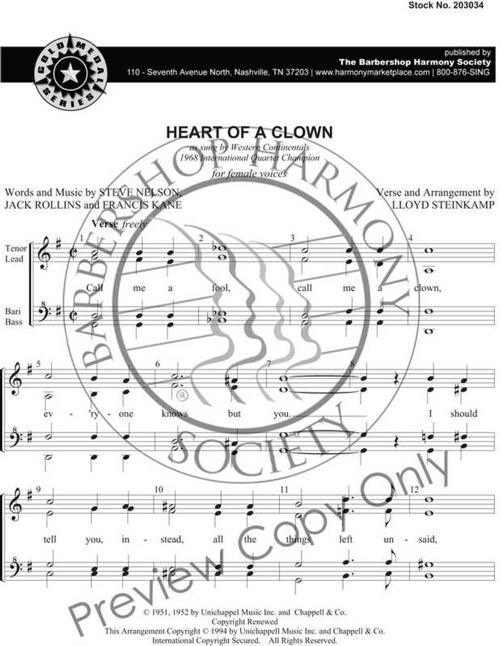 Heart Of A Clown (SSAA) (arr. Steinkamp)