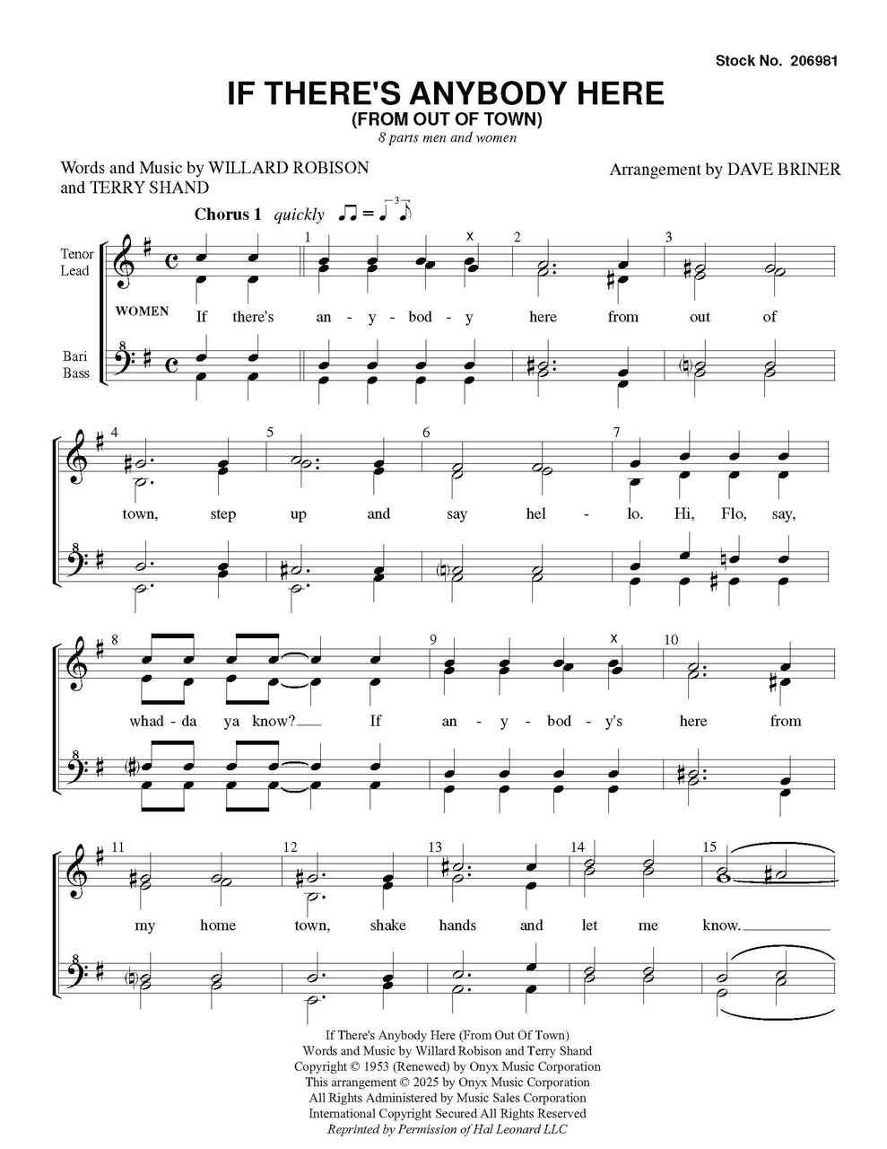 If There's Anybody Here (from Out of Town)(SATB-8 Part/Double Quartet) (arr. Briner)